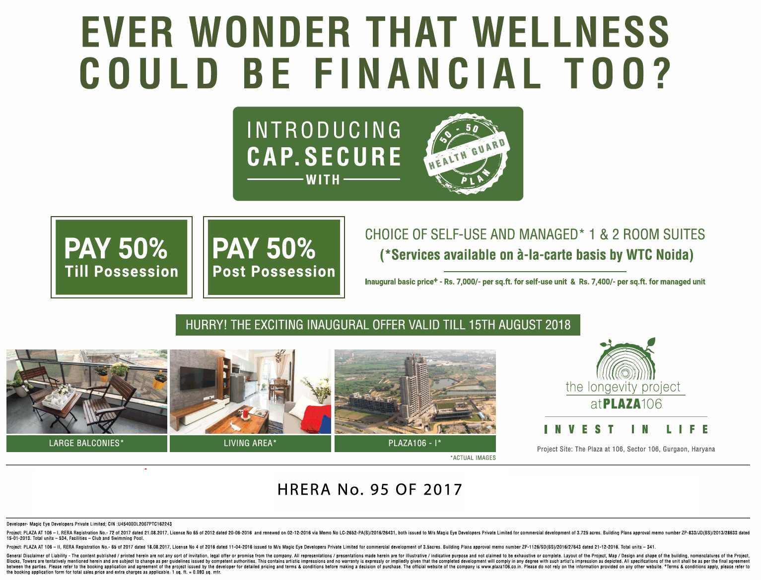 Pay 50% till possession & 50% post possession at Viridian Red The Plaza 106 in Gurgaon